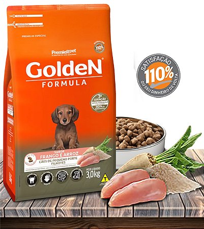 Ração Seca PremieRPet Golden Fórmula Mini Bits Frango e Arroz para Cães Filhotes de Pequeno Porte - 3Kg