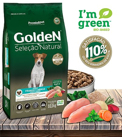 Ração Seca PremieRPet Golden Seleção Natural Mini Bits Frango e Arroz para Cães Adultos de Pequeno Porte - 10,1Kg