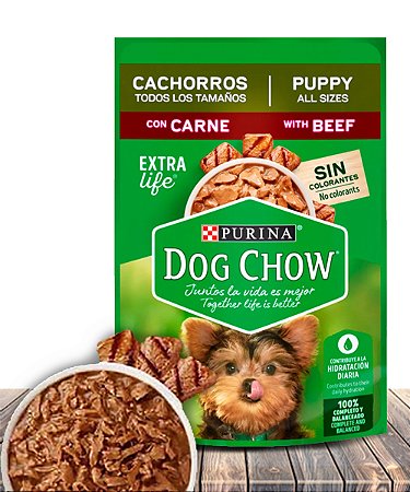Ração Úmida Nestlé Purina Dog Chow Extra Life Sachê Carne para Cães Filhotes de todos os Tamanhos - 100Gr