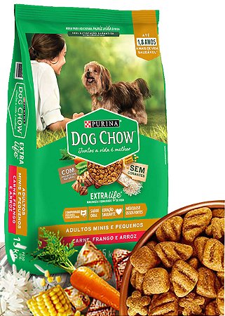Ração Seca Nestlé Purina Dog Chow Extra Life Cães Adultos Carne, Frango e Arroz Raças Mini e Pequenas - 3Kg