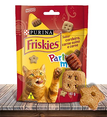 Petisco Nestlé Purina Friskies Party Mix Cordeiro, Carne Suína e Carne para Gatos Adultos de todos os Portes - 40Gr