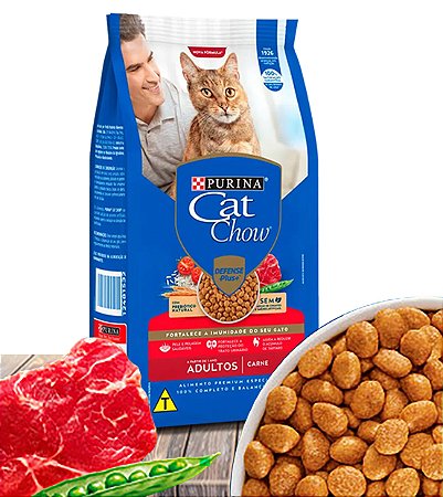 Ração Seca Nestlé Purina Cat Chow Adultos Defense Plus Carne para Gatos Adultos - 10,1Kg