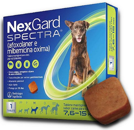 NexGard Spectra Antipulgas, Carrapatos e Vermifugo para Cães de 7,6 a 15 Kg - 1 TABLETE