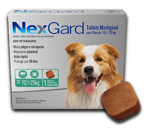NexGard Antipulgas e Carrapatos 68 mg para Cães de 10,1 a 25 Kg - 1 TABLETE