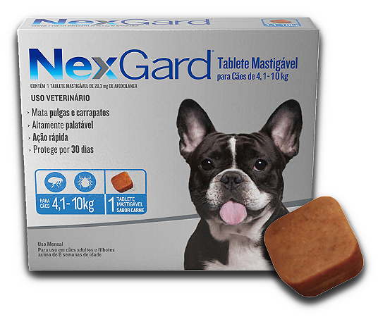 NexGard Antipulgas e Carrapatos 28,3 mg para Cães de 4,1 a 10 Kg - 1 TABLET