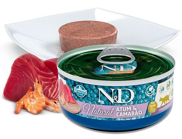 Ração Úmida Farmina N&D Natural Atum e Camarão para Gatos Adultos - 70Gr
