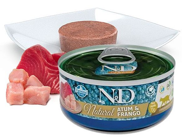 Ração Úmida Farmina N&D Natural Atum e Frango para Gatos Adultos - 70Gr