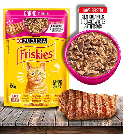 Ração Úmida Nestlé Purina Friskies Sachê Carne ao Molho para Gatos Adultos - 85Gr