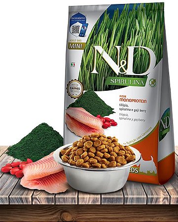 Ração Seca Farmina N&D Spirulina Tilápia e Goji Berry para Cães Adultos de Raças Minis