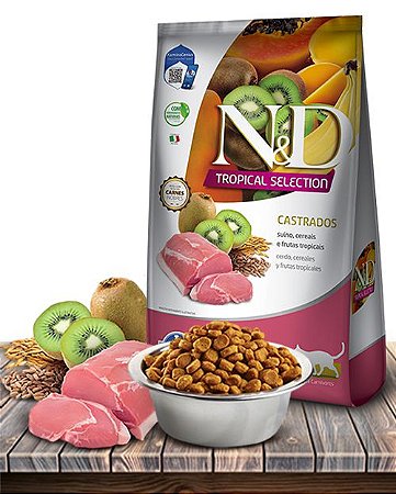 Ração Seca Farmina N&D Tropical Selection Suíno, Cereais e Frutas Tropicais para Gatos Adultos Castrados - 400Gr