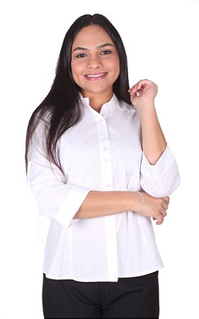 Camisa Social Feminina Manga 3/4 - Microfibra