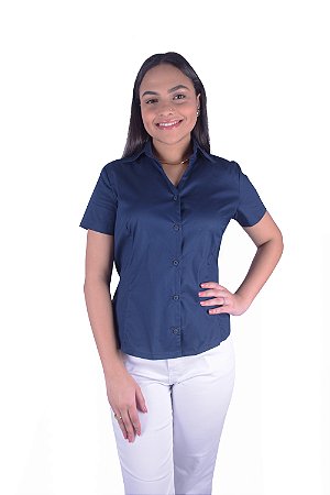 Camisa Social Feminina M/Curta - Tricoline