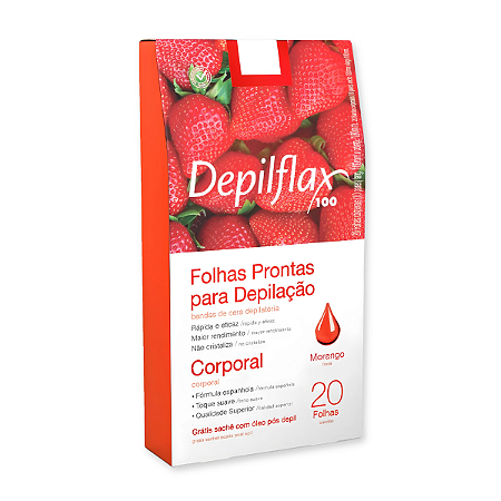 Folhas Prontas Depilação Corporal Morango 20 Unidades Depilflax