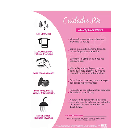 Ficha Cuidados Pós Design de Sobrancelhas