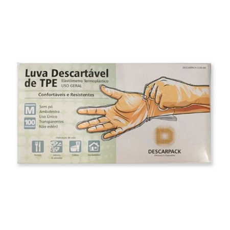 Luva TPE Descartável P Transparente 100 Unidades Descarpack
