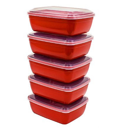 Kit 5 peças retangular 1,3 L Sobremesa Açai Sorvetes marmita academia Potes Freeser Microondas