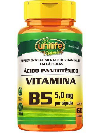 VITAMINA B5 "ÁCIDO PANTOTÊNICO" 60 CÁPSULAS UNILIFE