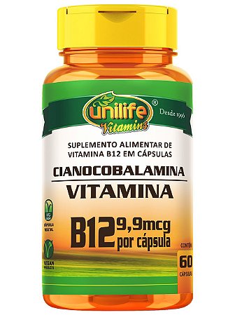 VITAMINA B12 CIANOCOBALAMINA 60 CÁPSULAS 450MG UNILIFE