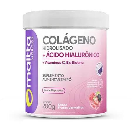 COLÁGENO HIDROLISADO + ACIDO HIALURONICO SABOR FRUTAS VERMELHAS 200G MALTTA