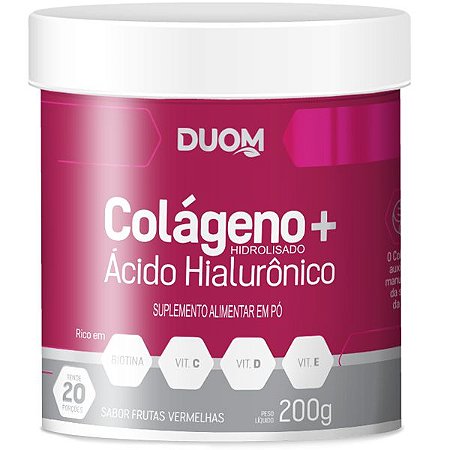 COLÁGENO HIDROLISADO + ACIDO HIALURONICO SABOR FRUTAS VERMELHAS 200G DUOM