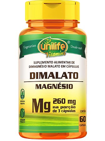 MAGNÉSIO DIMALATO 260MG NA PORÇÃO DE 3 CÁPSULAS UNILIFE 60 CÁPSULAS