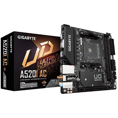 Placa Mãe Gigabyte A520I AC AMD AM4 Wi-Fi Mini-ITX DDR4