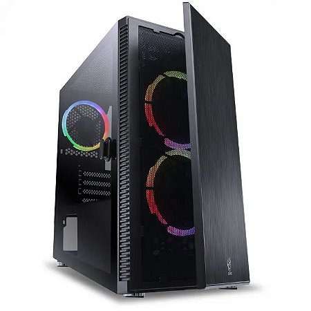 Gabinete MID-TOWER PCYes Solid Preto RGB Lateral em Vidro