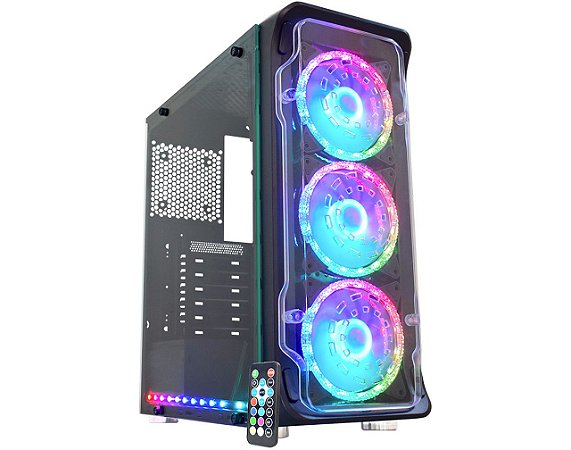 Gabinete Gamer Kmex Skytrooper CG-01FF c/ 3 coolers e fita led ARGB USB 3.0  - Blue Sky Informática - 10 Anos !