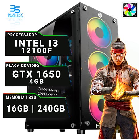 Computador Gamer Intel I3 12100F, 16GB DDR4 RGB, SSD 240GB, GTX 1650 4GB