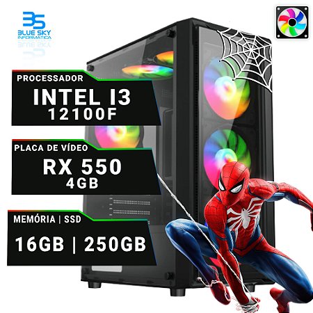 Computador Gamer Intel I3 12100F, 16GB DDR4 RGB, SSD 256GB Nvme, RX 550 4GB