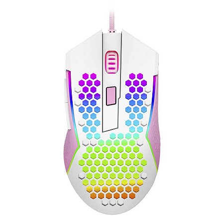 Mouse Redragon Reaping Elite RGB 3200 DPI Branco com Rosa