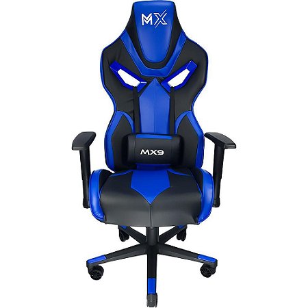 Cadeira Gamer MX9 Giratoria Preto e Azul Até 150Kg Giratória