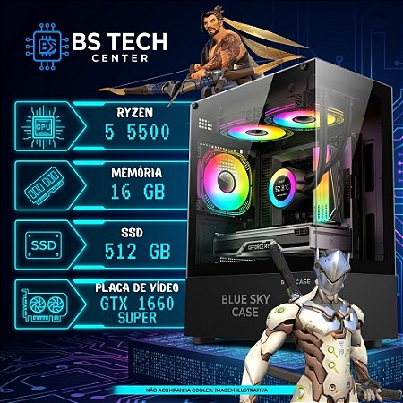 Computador Gamer AMD Ryzen 5 5500, GTX 1660 Super, 16GB, SSD 500GB, 500W