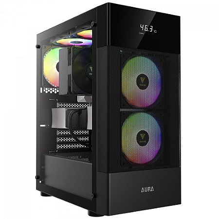 Gabinete Gamer Gamdias Aura GC5 3 Fan RGB ATX Tela LCD Preto