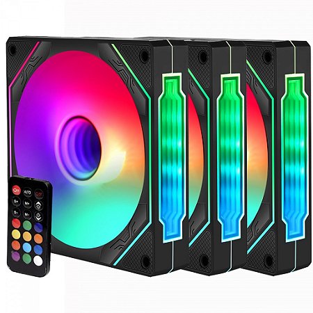 Kit Liketec 4 Fans Enigma Dark ARGB de 12 cm c/ Controladora
