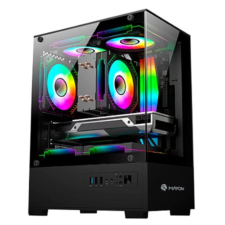 Gabinete Gamer Hayom Preto ATX RGB Vidro C/ 3 FANS GB1794