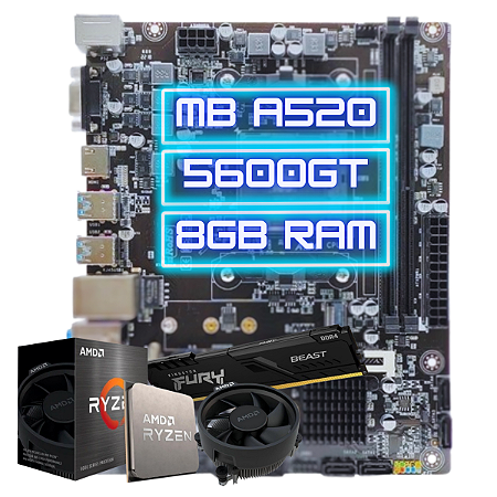 Kit Upgrade Placa mãe A520 + CPU AMD 5 5600GT + 8GB DDR4