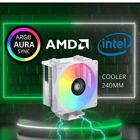 Air Cooler Mymax P/ CPU ARGB Universal 240mm Branco Gamer