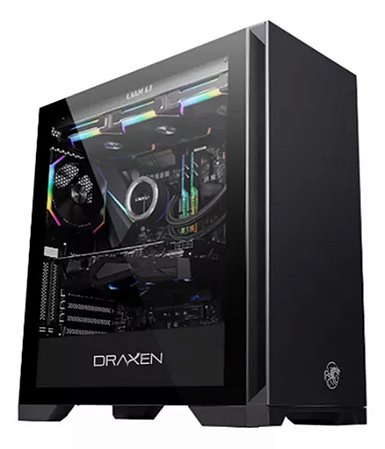 Gabinete Gamer Khamsa Vidro Temperado ARGB Preto Draxen