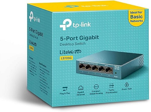 Switch de Mesa TP-Link 5 Portas 10/100/1000Mbps - LS105G