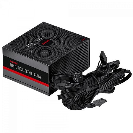 Fonte Gamer PCYes Electra 500W PFC Ativo Preto ELEC500W