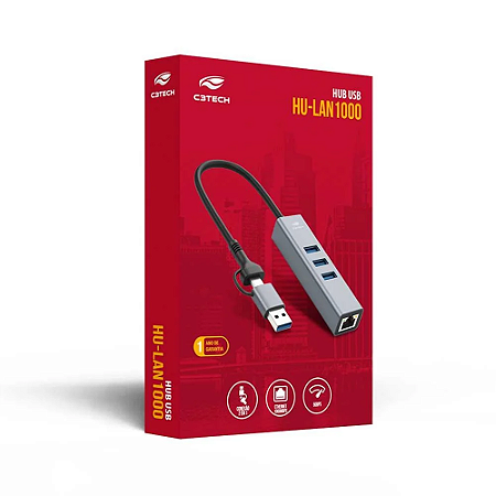 Hub C3tech 3.0 3 Portas Usb E 1 Lan Com Conector Alternável