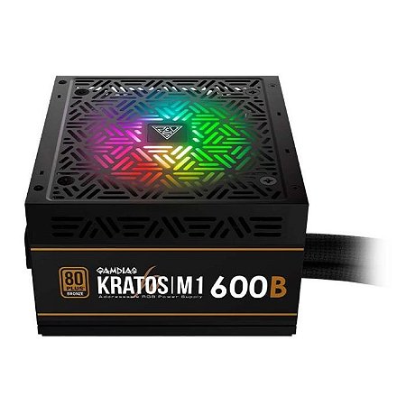 Fonte Gamer Gamdias RGB 600W Kratos M1 80 Plus Bronze