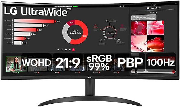 Monitor LG Ultrawide Curvo 34" Wqhd 100Hz 5Ms HDMI 34wr50qcb
