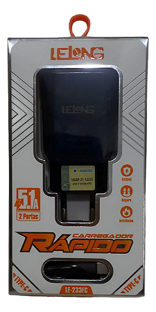 Carregador Rapido Universal Com 2 USB + Cabo USB Para TIPO-C