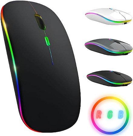Mouse Sem Fio Recarregável Wireless Bluetooth RGB E-1300