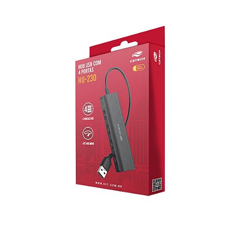 Hub USB C3Tech HU-230BK 4 Portas 2.0 - Preto