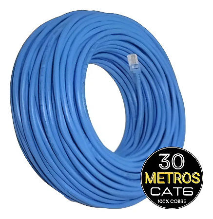 Cabo De Rede Cat6 30m Azul 100% Cobre - Md Connect - MD9