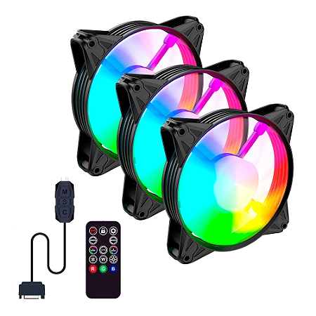 Kit Cooler Fan ARGB Clanm Eurus 120mm com Controladora e Controle Remoto