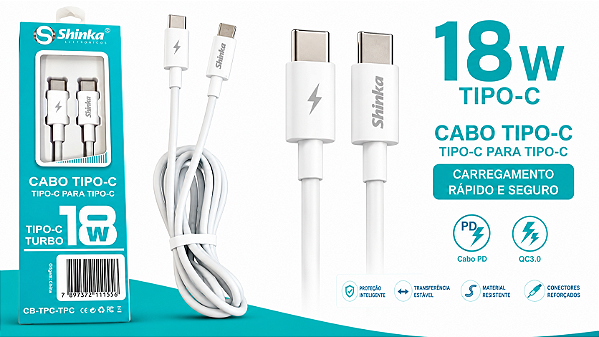 Cabo MD9 Shinka USB-C para USB-C 18W 1m Branco